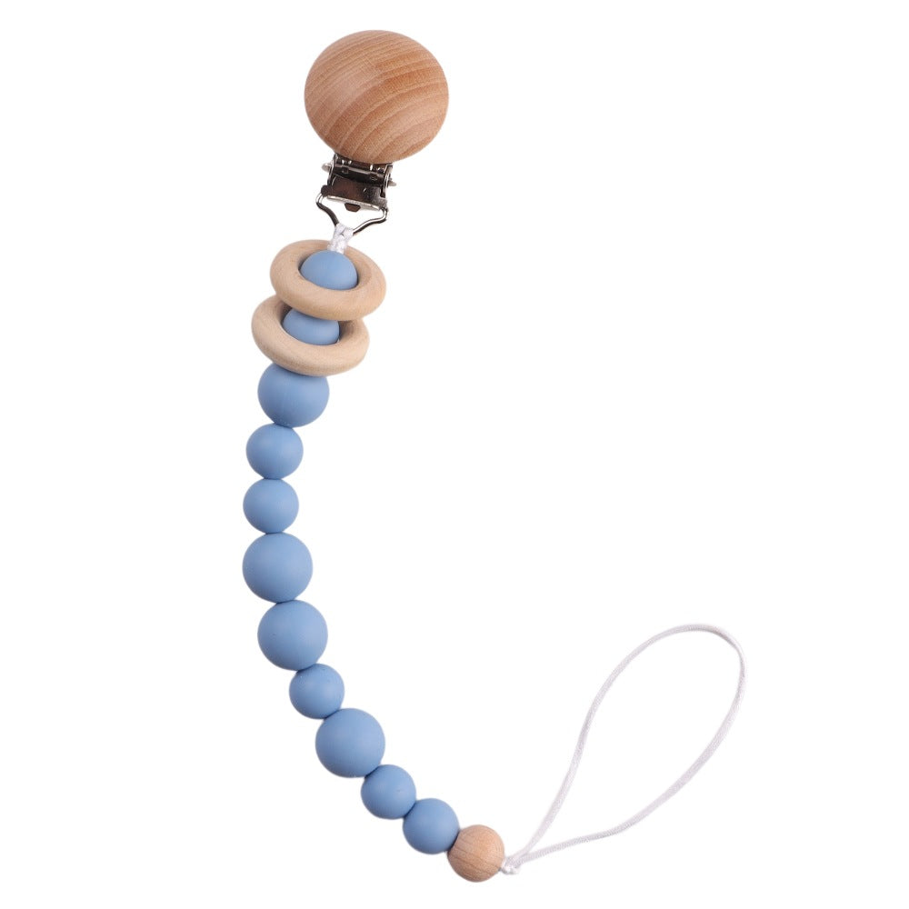 Wholesale Baby Beech Wood Clip Silicone Bead Grinding Pacifier Chain
